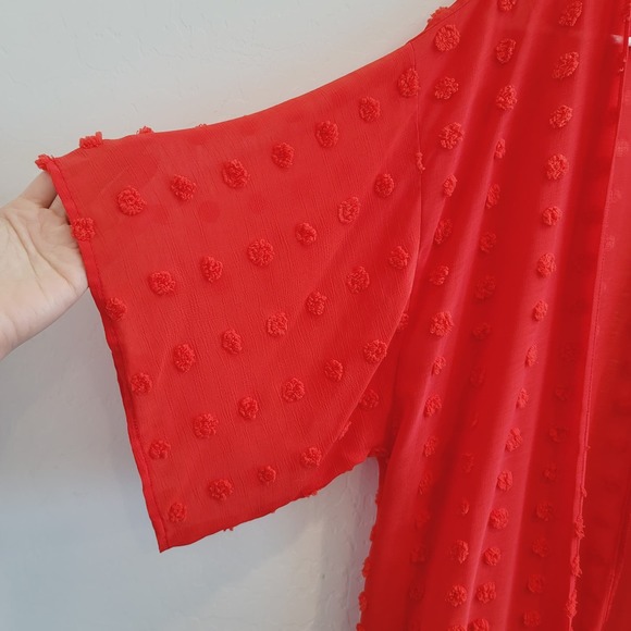 143 Story by Line Up Red Swiss Dots Kimono Cover Up Women's Size Small - Picture 9 of 10